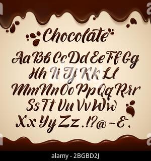 Alphabet latin dans un style liquide. Lettres chocolat marron à la main. Illustrations vectorielles Illustration de Vecteur