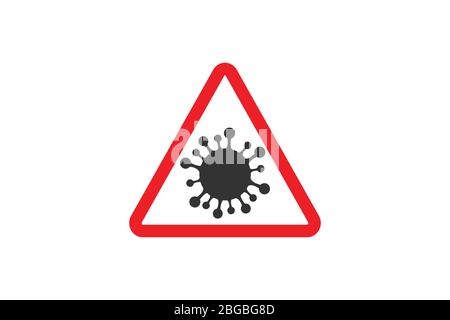 Signe de coronavirus. Icône de cellule bactérienne du virus Corona, 2019-nCoV dans les panneaux de signalisation de prudence. Symbole d'avertissement de COVID-19, Novel coronavirus. Icône vecteur. Illustration de Vecteur