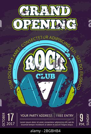 Club de musique Vector rock, boutique de musique avec casque Illustration de Vecteur