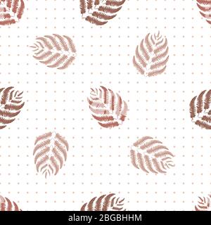 Fond de motif vectoriel transparent de la Fern. Usine forestière moderne sur toile de fond point de polka. Motif feuilles botaniques blanc brun duotone dessiné à la main Illustration de Vecteur