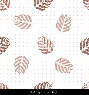 Fond de motif vectoriel transparent de la Fern. Usine forestière moderne sur toile de fond point de polka. Motif feuilles botaniques blanc brun duotone dessiné à la main Illustration de Vecteur