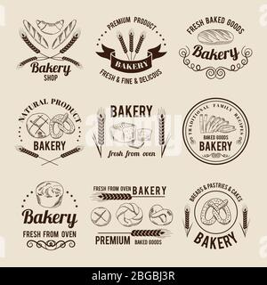 Ensemble vectoriel monochrome de logos ou d'étiquettes de boulangerie Illustration de Vecteur