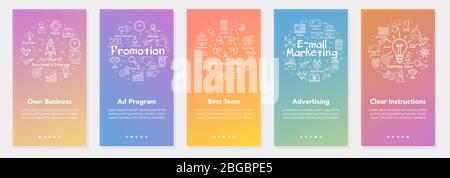 Vector cinq bannières verticales - propres affaires, promotion, meilleure équipe, e-mail marketing Illustration de Vecteur