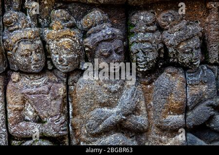 Groupes de secours au temple de Borobudur, Yogyakarta, Java centrale, Indonésie Banque D'Images