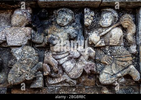 Groupes de secours au temple de Borobudur, Yogyakarta, Java centrale, Indonésie Banque D'Images