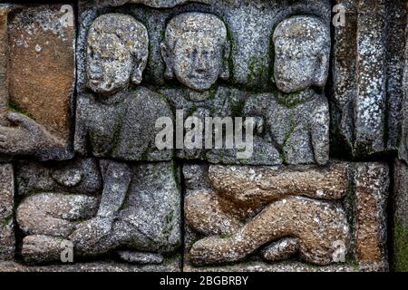 Groupes de secours au temple de Borobudur, Yogyakarta, Java centrale, Indonésie Banque D'Images