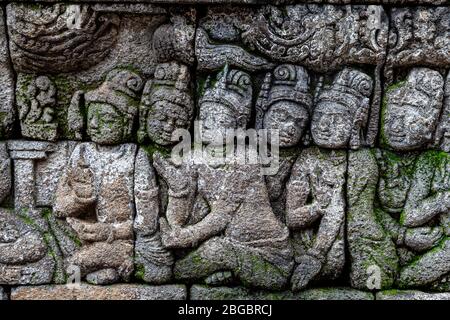 Groupes de secours au temple de Borobudur, Yogyakarta, Java centrale, Indonésie Banque D'Images