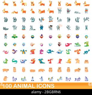 100 icônes d'animaux fixés. Cartoon illustration de 100 icônes animales vector set isolé sur fond blanc Illustration de Vecteur