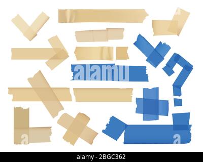 Ensemble vectoriel de différents fragments sur des bandes adhésives isolées sur blanc Illustration de Vecteur