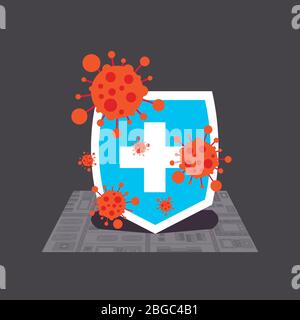 Arrêt du concept de coronavirus bouclier médical lutte contre les cellules du virus noel 2019-nCoV covid-19 prévention quarantaine concept illustration vectorielle Illustration de Vecteur