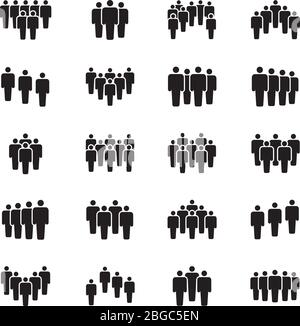 Les personnes humaines sont des icônes noires vectorielles de foule. Les employés de bureau se présentent comme des signes. Communauté de travail en équipe sociale, illustration du partenariat avec les foules Illustration de Vecteur