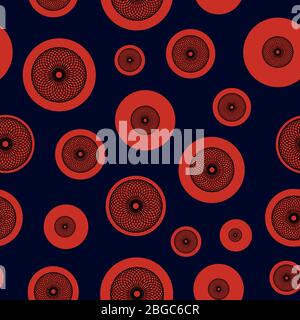 Répétition géométrique abstraite sans soudure avec des cercles d'imbrication à l'intérieur des cercles rouges, ressemblant à la forme d'un œil. Illustration de Vecteur