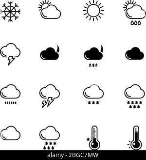 Jeu d'icônes de ligne mono. Symboles météo. Vent, pluie et illustrations ensoleillées Illustration de Vecteur