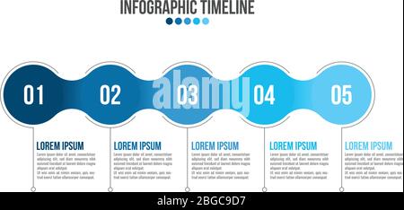 Chronologie infographie avec 5 options. Infographies commerciales. Diapositive de présentation avec 5 étapes, cercles. Illustration vectorielle de stock isolée Illustration de Vecteur