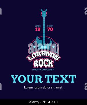 Club de musique rock rétro, boutique, logo vectoriel studio d'enregistrement sonore, badge, emblème avec guitare Illustration de Vecteur