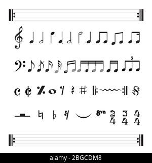 Ensemble de diverses icônes de note musicale noire isolées sur fond blanc. Illustration vectorielle pour la conception musicale. Illustration de Vecteur