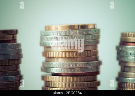 Coins empilés les uns sur les autres, Close up photo, money concept Banque D'Images