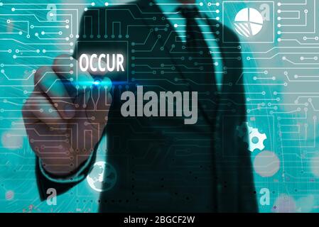 Un texte écrit par mot Se Produit. Photo d'entreprise présentant en particulier les accidents et autres événements imprévus à se produire Banque D'Images