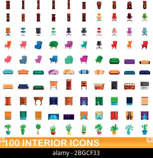 100 icônes intérieures définies. Illustration de dessin animé de 100 icônes intérieures vecteur isolé sur fond blanc Illustration de Vecteur