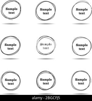 Cercles à tracer à la main. Arrondir les images vectorielles de lignes d'esquisse. Crayon de cadre d'esquisse rond à motif griffonnage avec exemple d'illustration de texte Illustration de Vecteur