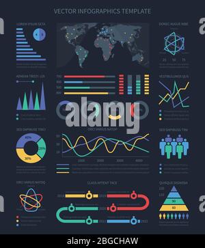 Graphiques et diagrammes de visualisation des données, éléments démographiques infographiques pour la présentation marketing. Présentation du jeu de diagrammes et de diagrammes de données. Illustration vectorielle Illustration de Vecteur