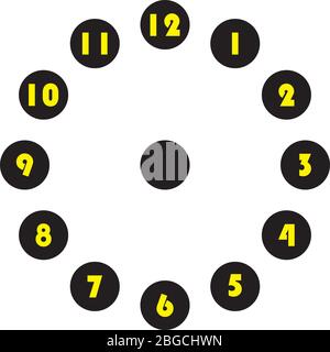 horloge composez des numéros énormes jaunes en cercle toutes les heures sur cercle noir sur fond transparent Illustration de Vecteur