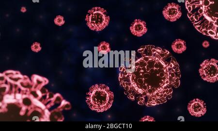 Image tridimensionnelle d'un virus en arrière-plan, Coronavirus 2019-nCov, concept de coronavirus de Novel et cas de grippe asiatique ou d'épidémie de grippe comme pandémie. Banque D'Images