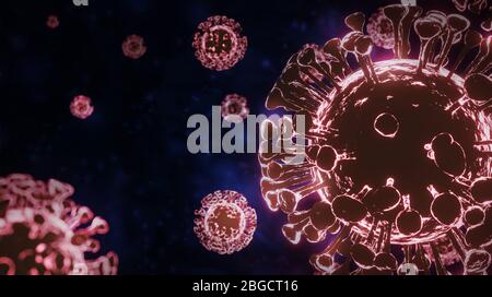 Image tridimensionnelle d'un virus en arrière-plan, Coronavirus 2019-nCov, concept de coronavirus de Novel et cas de grippe asiatique ou d'épidémie de grippe comme pandémie. Banque D'Images