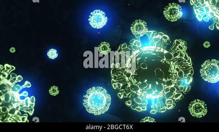 Image tridimensionnelle d'un virus en arrière-plan, Coronavirus 2019-nCov, concept de coronavirus de Novel et cas de grippe asiatique ou d'épidémie de grippe comme pandémie. Banque D'Images