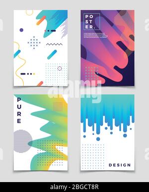 Huile fluide abstraite futuriste en relief avec éléments de motif memphis. Affiches vectorielles modernes. Brochure et poster flyer avec illustration futuriste colorée des dégradés de fluides Illustration de Vecteur