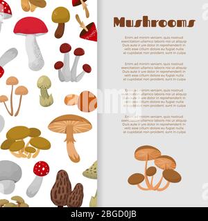 Motif bandeau de dessin animé de champignons frais d'automne et de tabourets. Illustration vectorielle Illustration de Vecteur