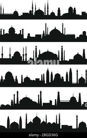 Architecture arabe silhouette du toit de la mosquée. Ville vectorielle isolée sur fond blanc Illustration de Vecteur