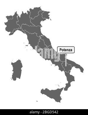 Carte de l'Italie avec le panneau de route de Potenza Banque D'Images