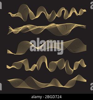 Vecteur d'ondes abstraites défini sur fond noir. Illustration de la courbe, courbe numérique fluide créative Illustration de Vecteur
