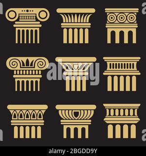 Ensemble d'icônes de colonnes d'architecture de rome ancienne. Illustration vectorielle Illustration de Vecteur