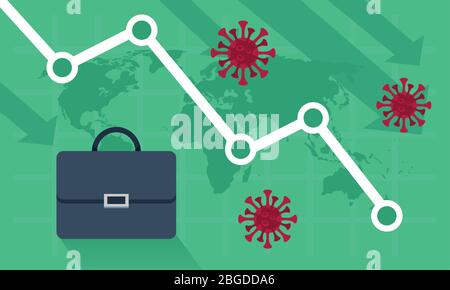 statistiques économiques et covid19 avec flèches et portefeuille Illustration de Vecteur