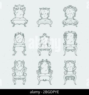 Chaises et fauteuil italiens anciens. Meubles vectoriels isolés en blanc Illustration de Vecteur