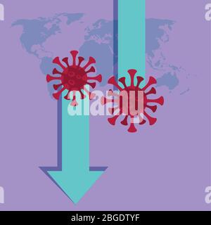 statistiques économiques et covid19 avec flèches sur les cartes de la terre Illustration de Vecteur