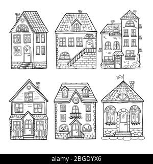 Petites maisons mignonnes et toits différents. Illustration vectorielle de Doodle de la maison Illustration de Vecteur