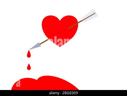 Coeur percé par une flèche pour la Saint Valentin. Modèle pour le texte. Image d'arrière-plan. Carte de vœux. Affiche de vacances. Tir à l'arc. Amour. Relations humaines. Illustration de Vecteur