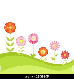 Fond vectoriel floral d'été avec fleurs de jardin. Illustration de style plat Illustration de Vecteur