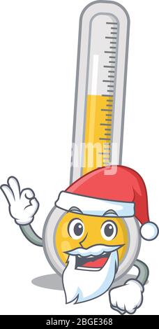 Thermomètre chaud caractère Santa Caricature avec joli doigt ok Illustration de Vecteur