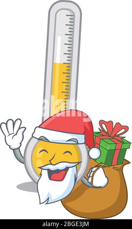 Motif dessin animé de Santa thermomètre chaud avec cadeau de Noël Illustration de Vecteur