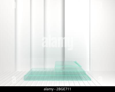 Podium abstrait en 3 dimensions fond - fond blanc abstrait en 3 dimensions avec podium en verre Banque D'Images