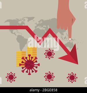 statistiques économiques et covid19 avec flèches sur les cartes de la terre Illustration de Vecteur