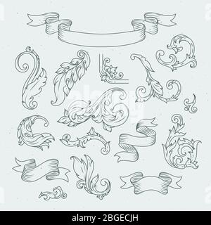 Éléments décoratifs de style baroque. Ornement victorien, feuilles d'acanthus Illustration de Vecteur
