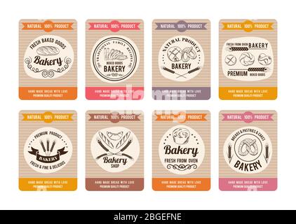 Cartes de prix avec différents types de pain. Étiquettes pour la boulangerie. Illustrations vectorielles rétro de style dessiné à la main Illustration de Vecteur