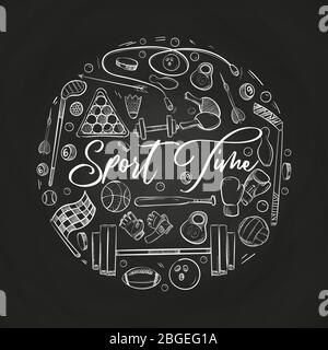 Illustration vectorielle de sports dessinés à la main isolée sur la planche noire Illustration de Vecteur