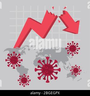 statistiques économiques et covid19 avec flèches sur les cartes de la terre Illustration de Vecteur