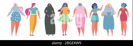 Ensemble de femmes diverses, puissance des filles, féminisme. Tiré à la main. Conception plate. Concept, élément pour carte de jour pour femme, Illustration de Vecteur